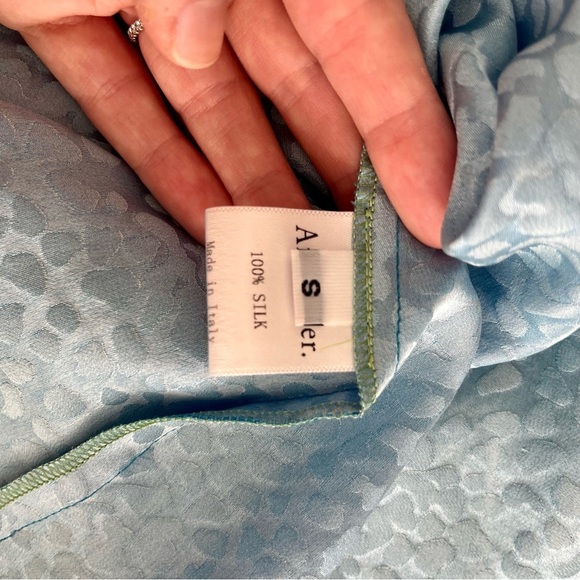 ART DEALER 100% Silk Green & Blue Feather Wrap Dress Robe Small S NWOT - Picture 8 of 9